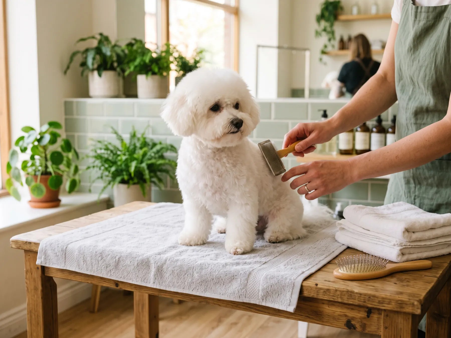 Cepillado de un perro en la peluquería